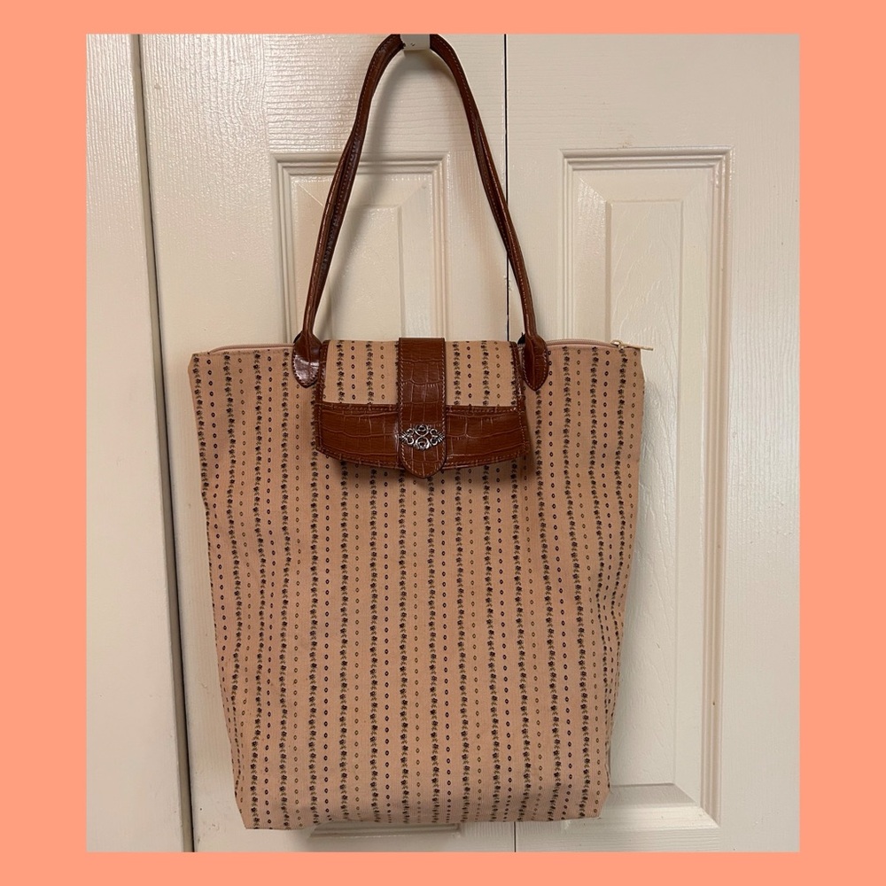 Tan and Brown Casual Woven Tote Bag